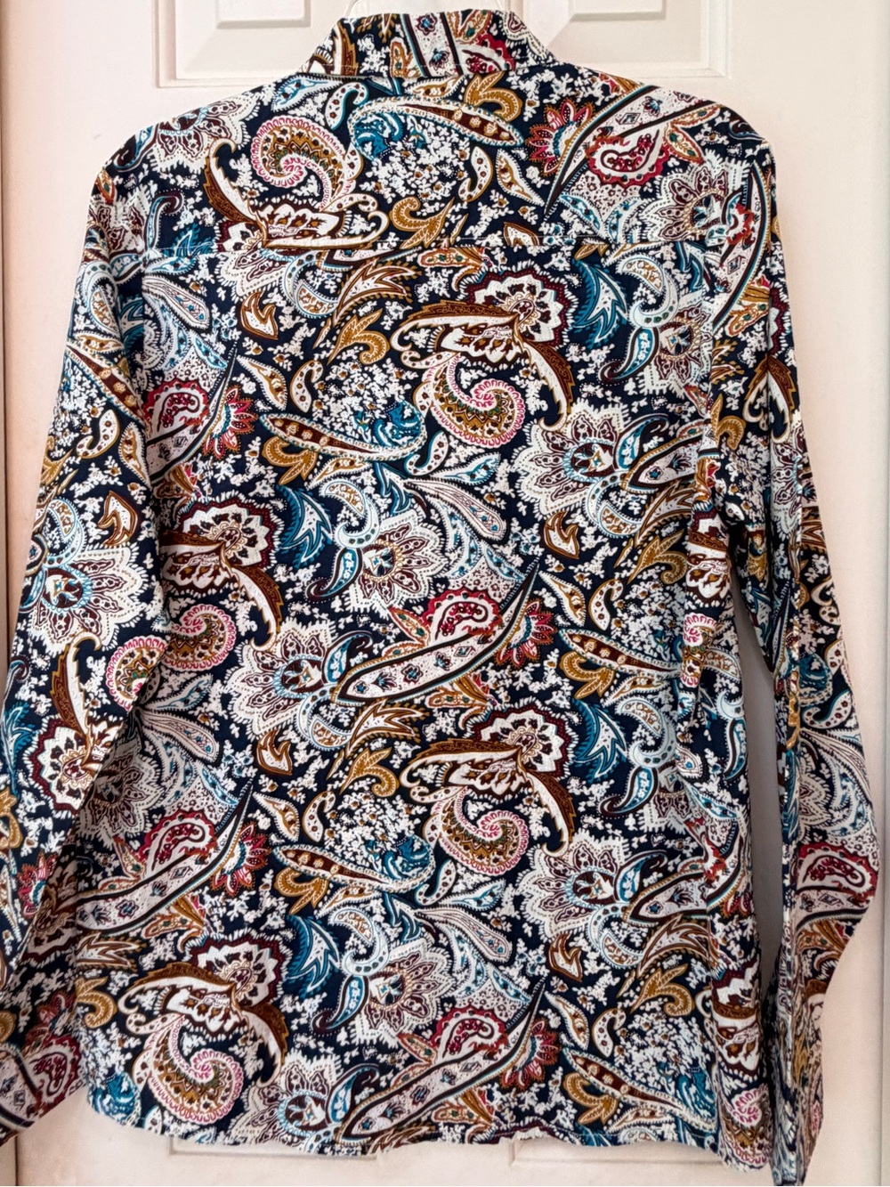 SSLR Shirt Mens Cotton Navy Paisley Print Button Up Long Sleeve, Sz M - Picture 10 of 14
